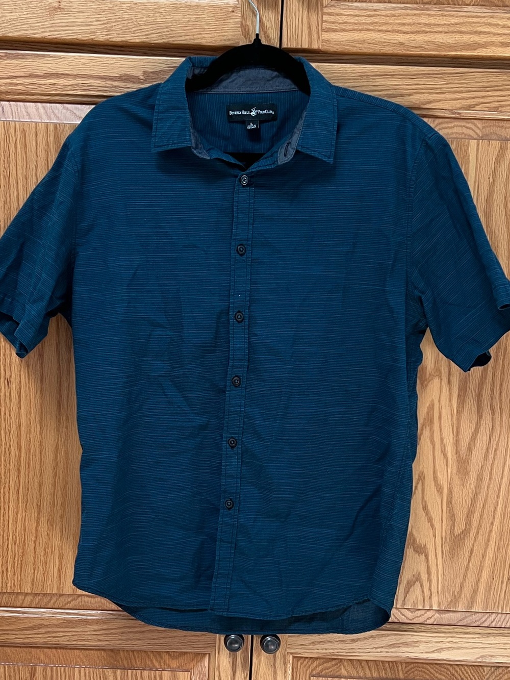 Beverly Hills Polo Club Teal-Blue Short Sleeve Button-Down Shirt, GUC, Size L